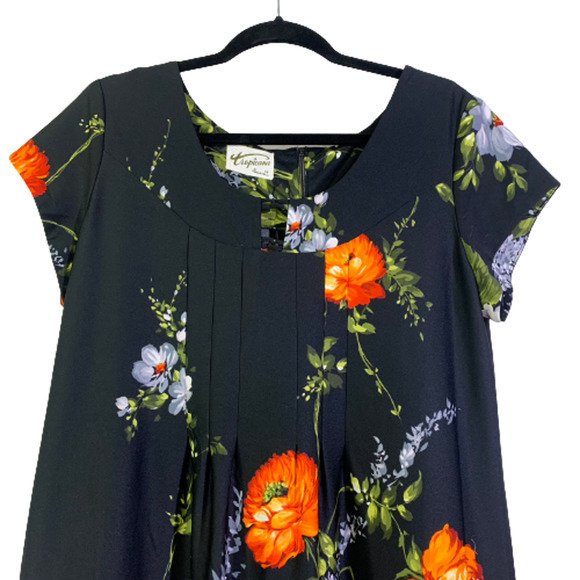 TROPICANA Vintage Black Floral Hawaiian Mumu Dress‎ - Picture 2 of 13